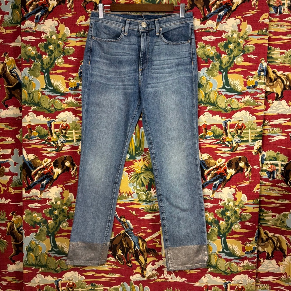 Rag & Bone Jeans Women 28 Blue Excellent Metallic Hem Straight Leg